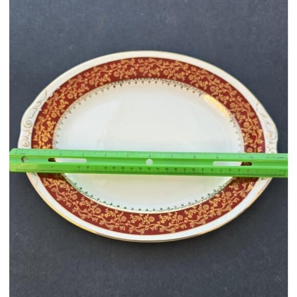 Vintage Craftsman Dinnerware Oval Platter Red Gold Floral 13" USA 18K Carat Gold - Picture 9 of 9